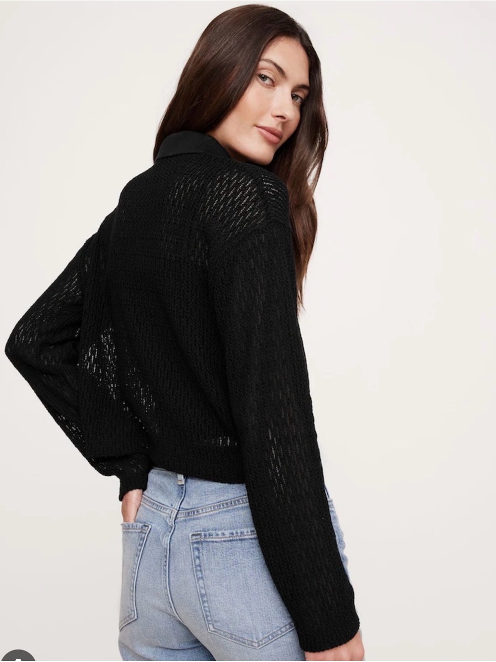 Banana Republic Black Open-Weave Polo Collar Cardigan